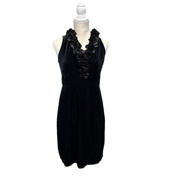 Dress Barn Collection Black Velvet Dress Sz 6 Sleeveless Ruffle V Neck Cocktail - Picture 2 of 11